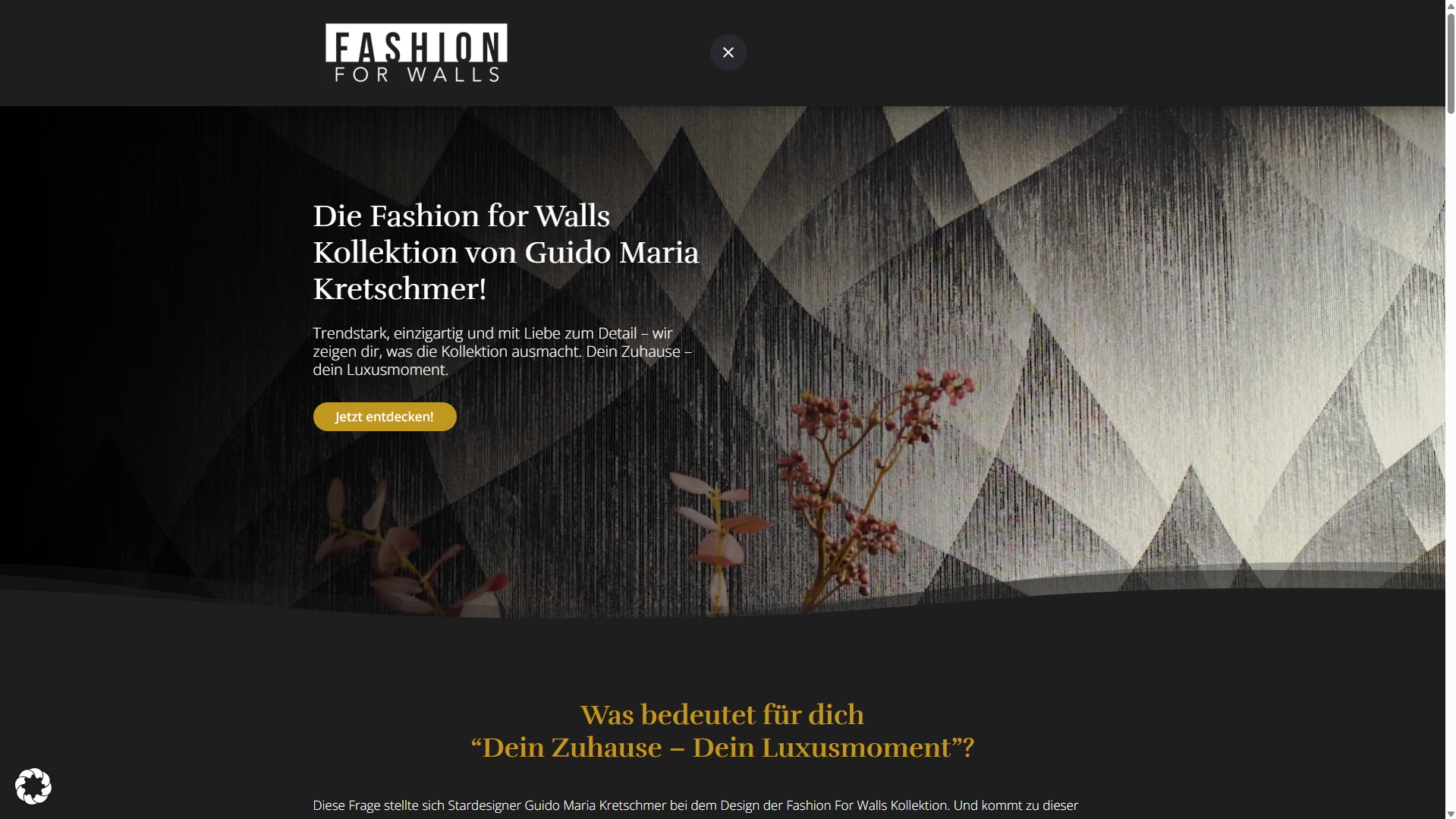 Screenshot der Website von Fashion For Walls
