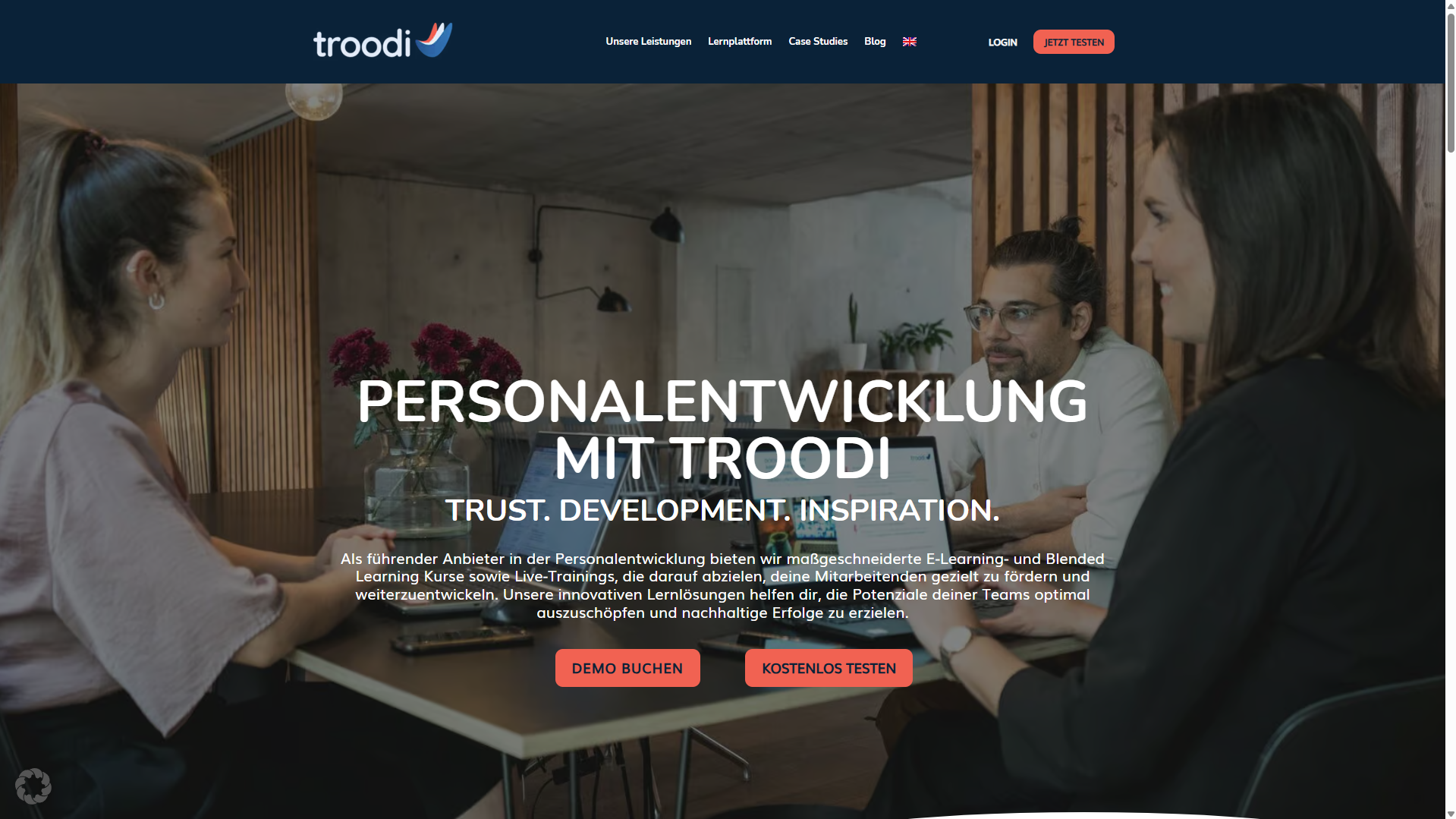 Screenshot der Website von Troodi